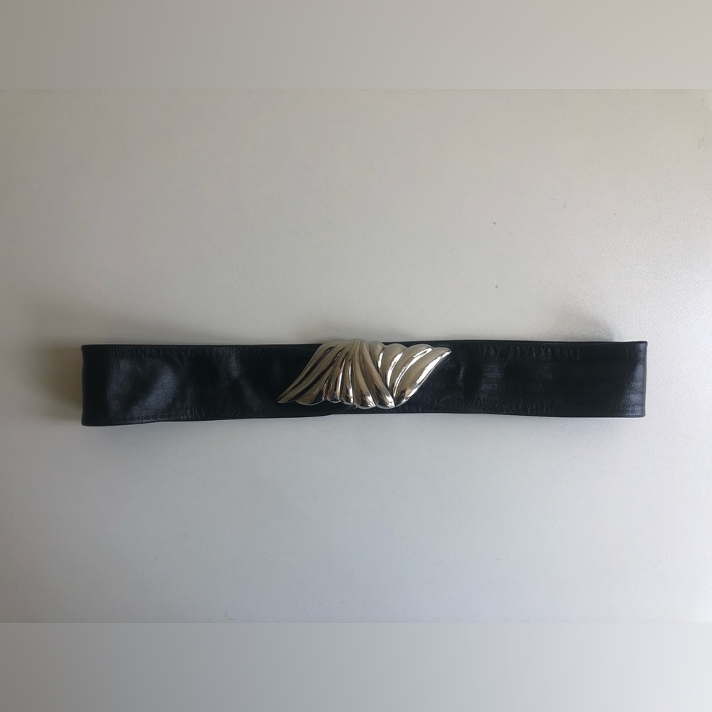 Adjustable black genuine leather belt (31” max.)